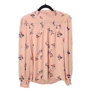 Anthropologie Maison d'Amelie Pink Floral Mock Neck Long Sleeve Blouse sz Medium